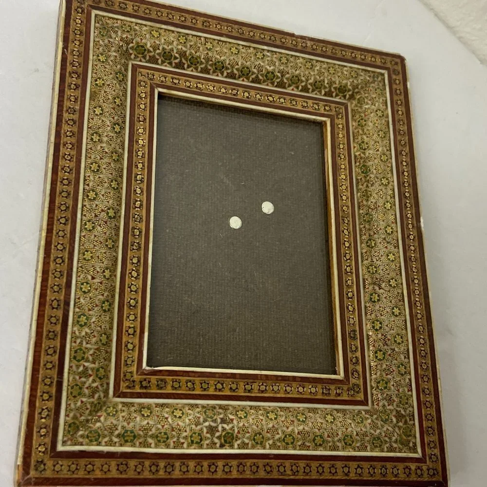 Vintage Handpainted Persian Khatam  Mosaic Wooden  Picture Frame